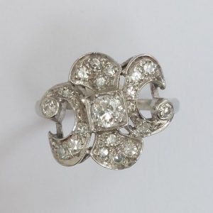 Art Deco Antique Fleur de Lys Diamond Ring