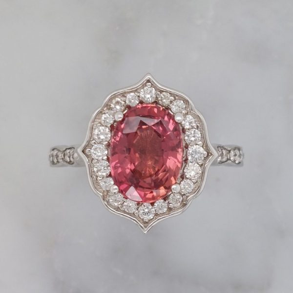 Padschapdra Sapphire and Diamond Cluster Ring