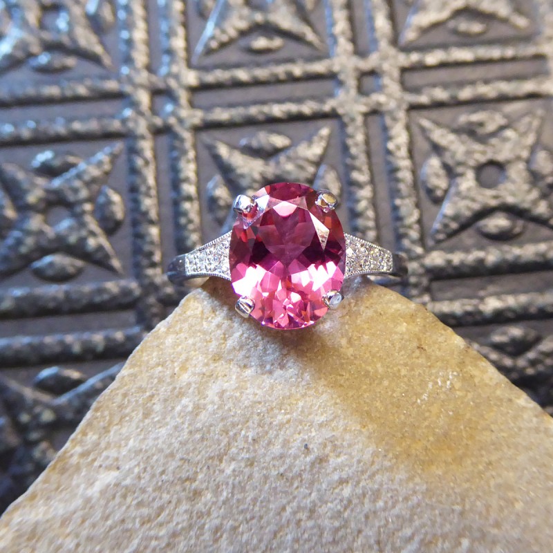 6x8mm Oval Pink Tourmaline Engagement Ring 14K White Gold 1.35ct Tourmaline  Ring Diamond Ring Diamond Halo Ring,Half Eternity Diamond Band