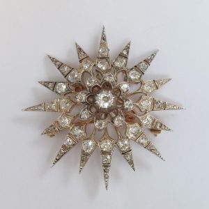 Victorian Antique 5ct Old Cut Diamond Starburst Brooch