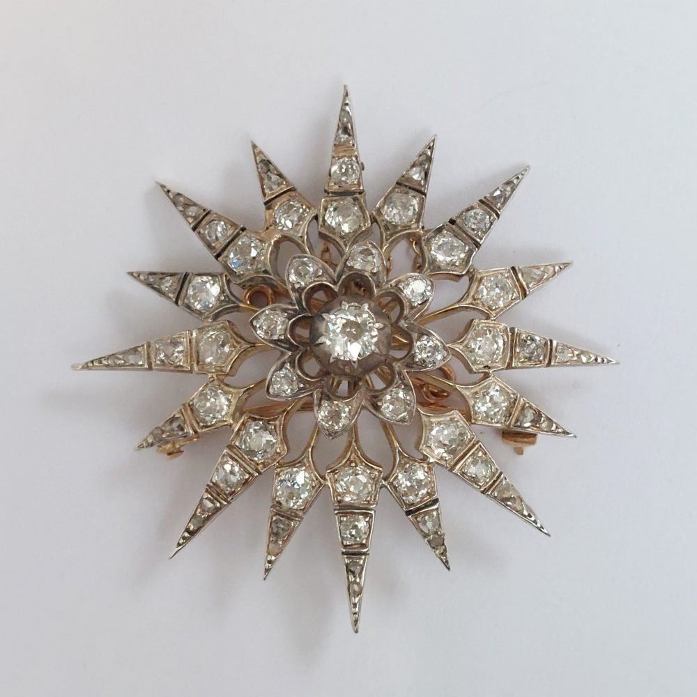 Victorian Antique 5ct Old Cut Diamond Star burst Brooch