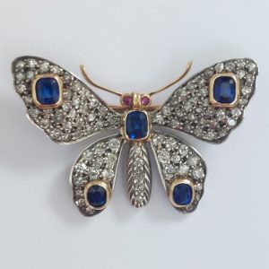 Victorian Antique Sapphire and Diamond Butterfly Brooch