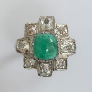 Vintage 1.50ct Cabochon Emerald and Diamond Cluster Ring