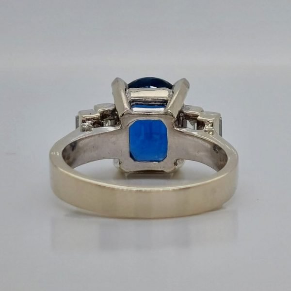 Vintage 4.50ct Sapphire and Baguette Cut Diamond Ring