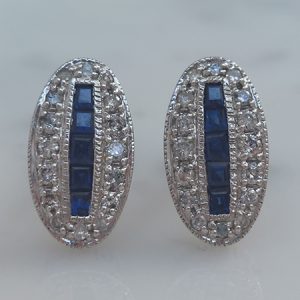 Vintage Sapphire and Diamond Cluster Plaque Earrings