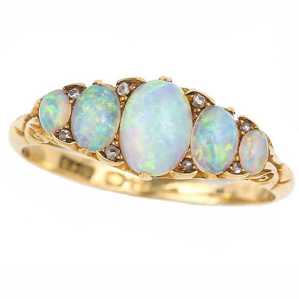 Antique Edwardian Opal Five Stone Ring with Diamonds