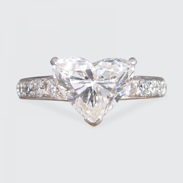 1.51ct Heart Cut Diamond Ring with Diamond Set Shoulders
