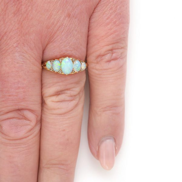 Antique Edwardian Opal Five Stone Ring with Diamonds