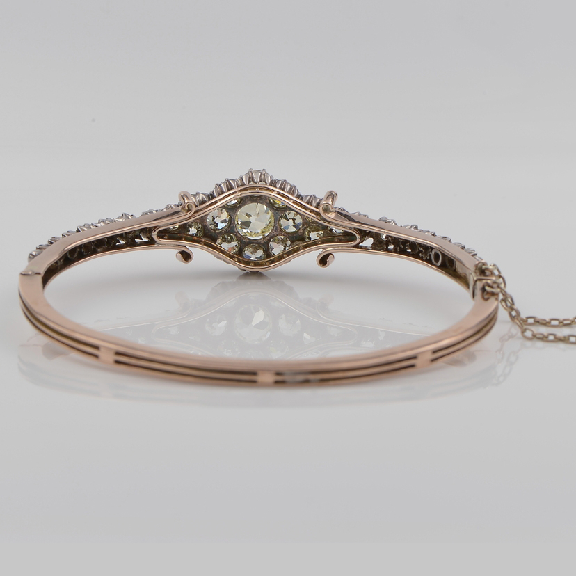 Antique Victorian 5.55ct Old Cut Diamond Cluster Bangle Bracelet