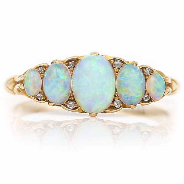 Antique Edwardian Opal Five Stone Ring with Diamonds