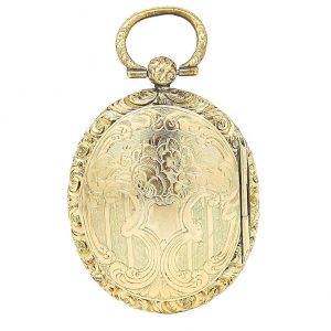 Antique Victorian Large Oval Gold Engraved Double Sided Locket Pendant