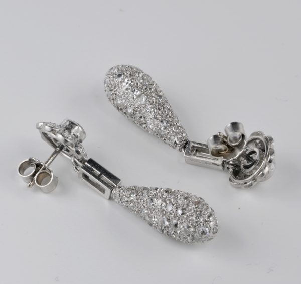 Art Deco 4.2ct Diamond Floral Cluster Dress Drop Earrings in Platinum
