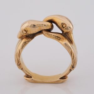 Rare Mosheh Oved Double Swan Gold Ring