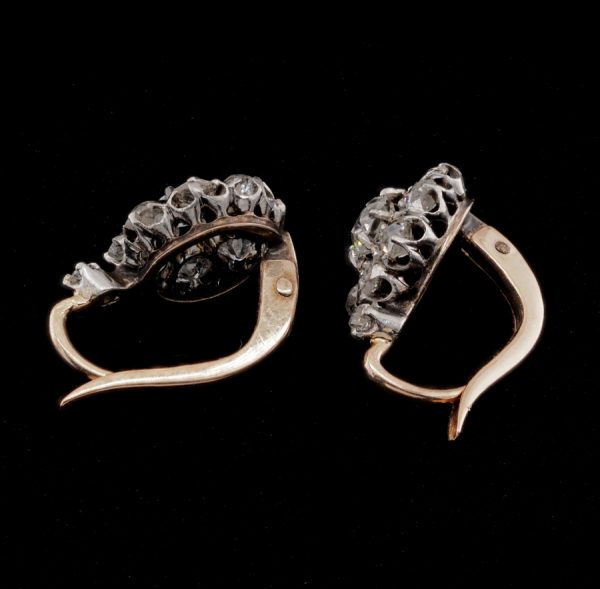 Antique Edwardian 2.1ct Old Cut Diamond Cluster Drop Earrings