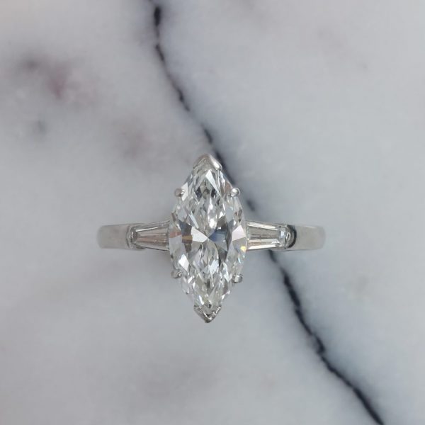 Marquise cut diamond 1.76cts under 1.80 to 2 carats F colour baguette diamond shoulders