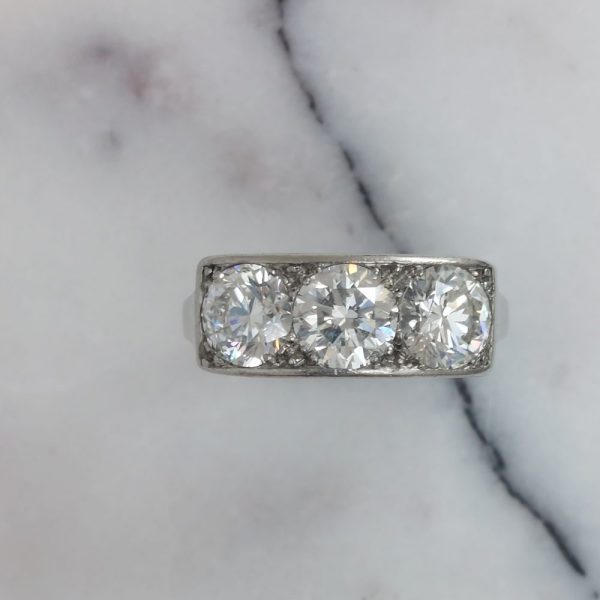French Vintage Three Stone Diamond Ring, 2.60cts