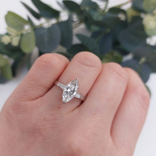 Vintage Marquise cut diamond ring baguette shoulders platinum 2cts 1.50cts F colour