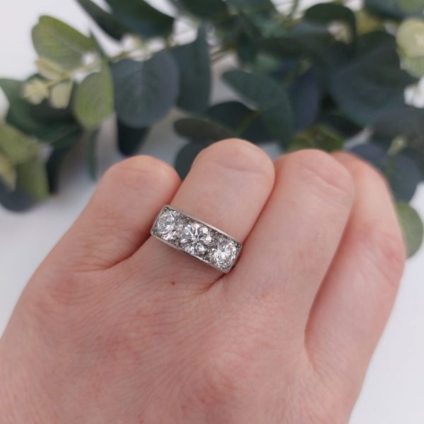 French Vintage Three Stone Diamond Ring, 2.60cts