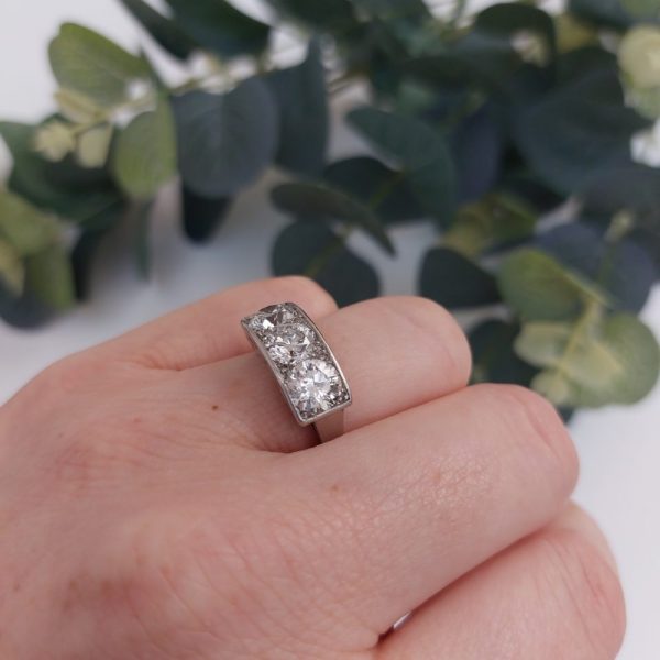 French Vintage Three Stone Diamond Ring, 2.60cts
