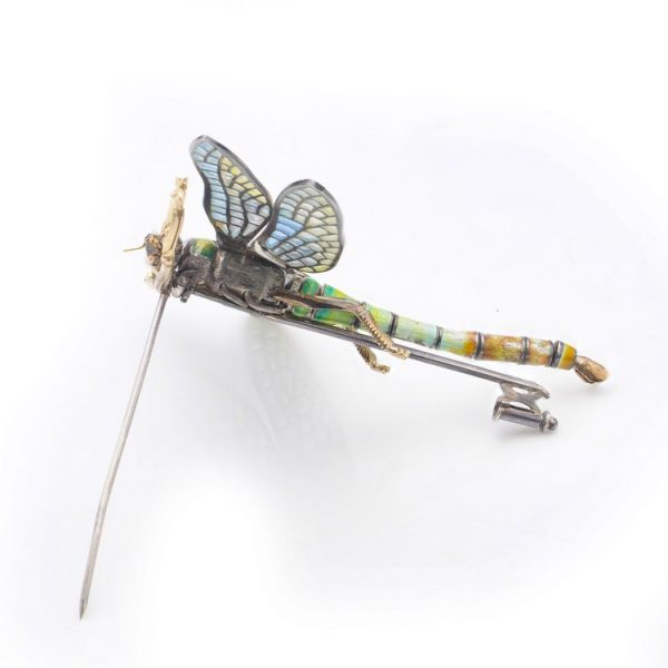 Vintage Plique a Jour Enamel Dragonfly Brooch