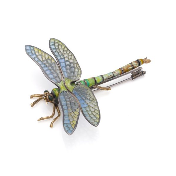 Vintage Plique a Jour Enamel Dragonfly Brooch