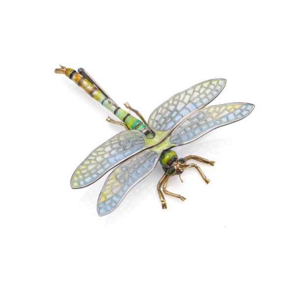 Vintage Plique a Jour Enamel Dragonfly Brooch