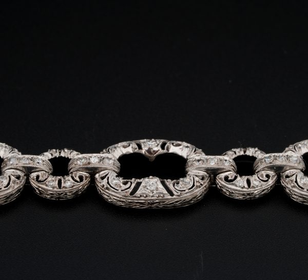 Art Deco 2.1ct Old Cut Diamond Set Platinum Link Bracelet