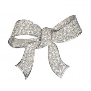 Vintage 15cts Diamond Bow Brooch in 18ct White Gold