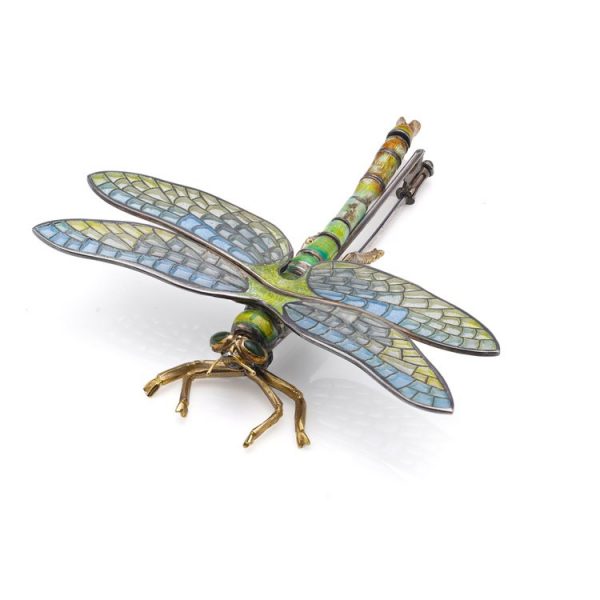 Late Art Deco Plique a Jour Enamel Dragonfly Brooch