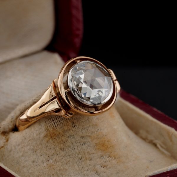 Antique Victorian 2.20ct Rose Cut Diamond Solitaire Ring