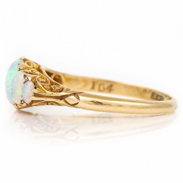 Antique Edwardian Opal Five Stone Ring with Diamonds