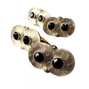 French Carved Rock Crystal and Black Onyx Cufflinks