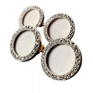 French White Enamel and Diamond Set Cufflinks in Platinum and 18ct Yellow Gold