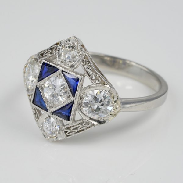 Art Deco 1.5ct Diamond and Sapphire Dress Ring in Platinum
