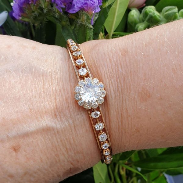 Antique 2.50ct Old Cut Diamond Bangle Bracelet