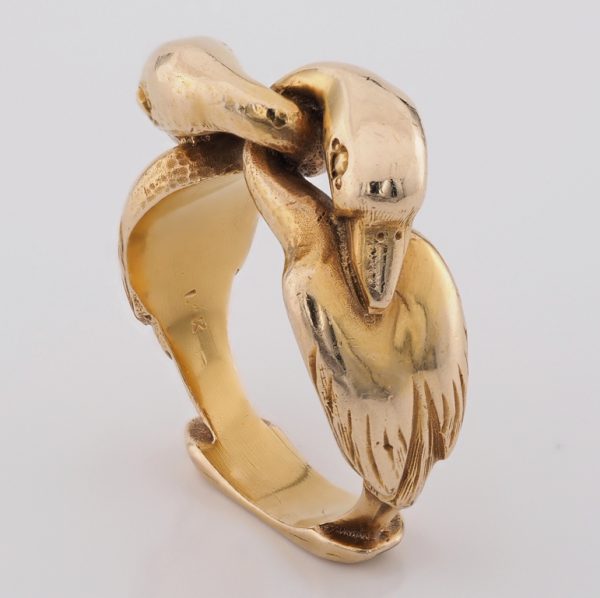 Rare Mosheh Oved Double Swan Gold Ring