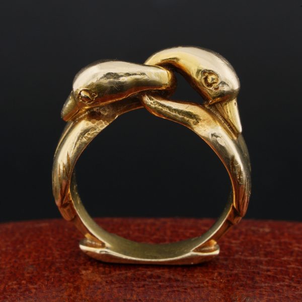 Rare Moshe Oved Double Swan Gold Ring