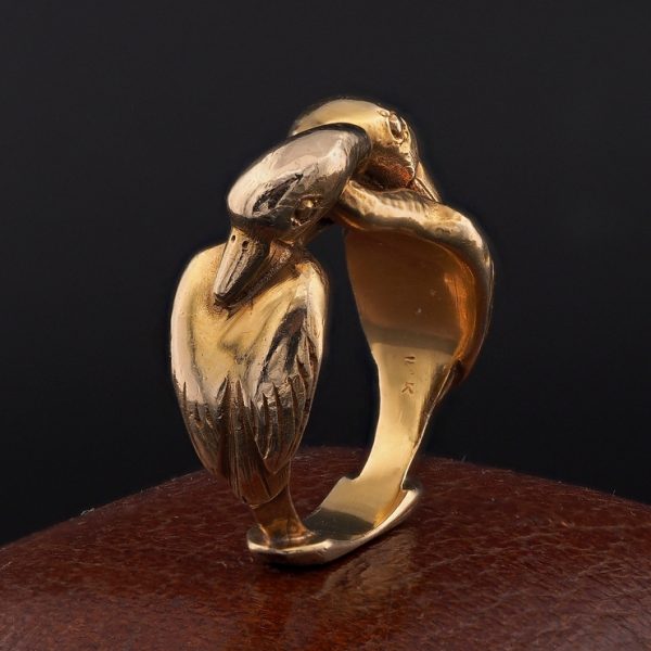 Rare Moshe Oved Double Swan Gold Ring