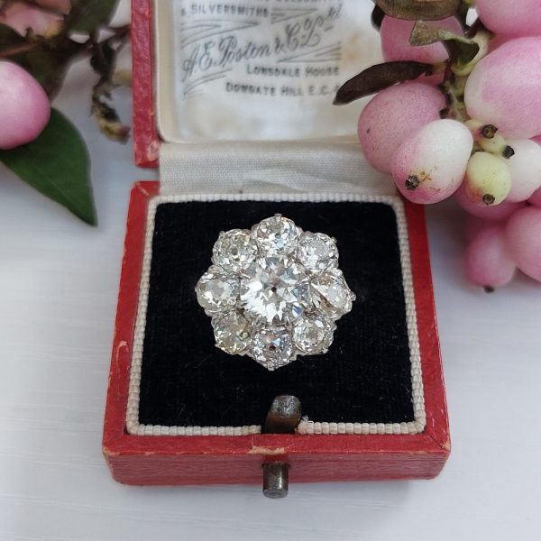 Antique Old cut diamond Cluster Ring 5 carats large cushion