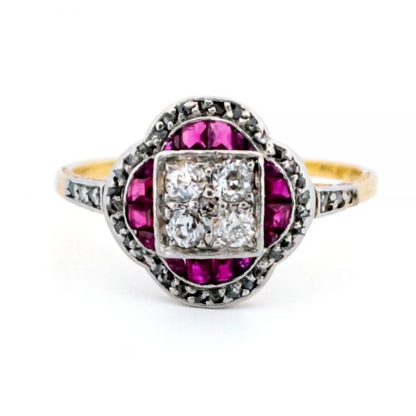 Antique Art Deco Ruby and Diamond Cluster Ring