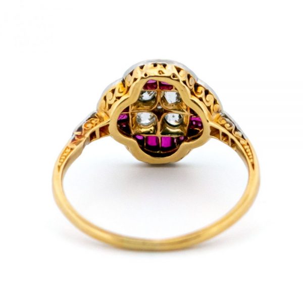 Antique Art Deco Ruby and Diamond Cluster Ring
