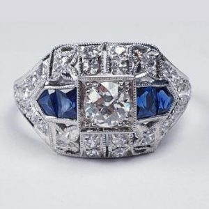 Art Deco 0.85ct Diamond and Sapphire Dress Ring in Platinum