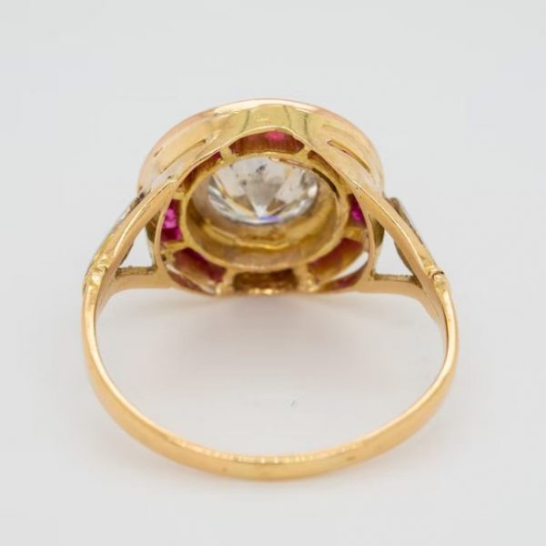 Art Deco Antique 1.55ct Diamond and Ruby Target Ring 