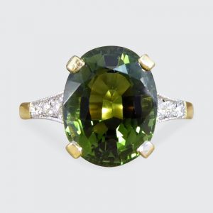 Art Deco Style 4.10ct Green Tourmaline and Diamond Ring