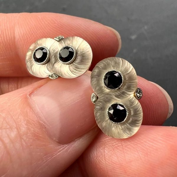 French Carved Rock Crystal and Black Onyx Cufflinks