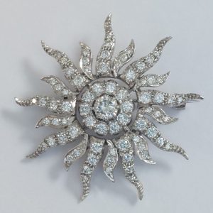 Edwardian Antique 3ct Diamond Sunburst Brooch