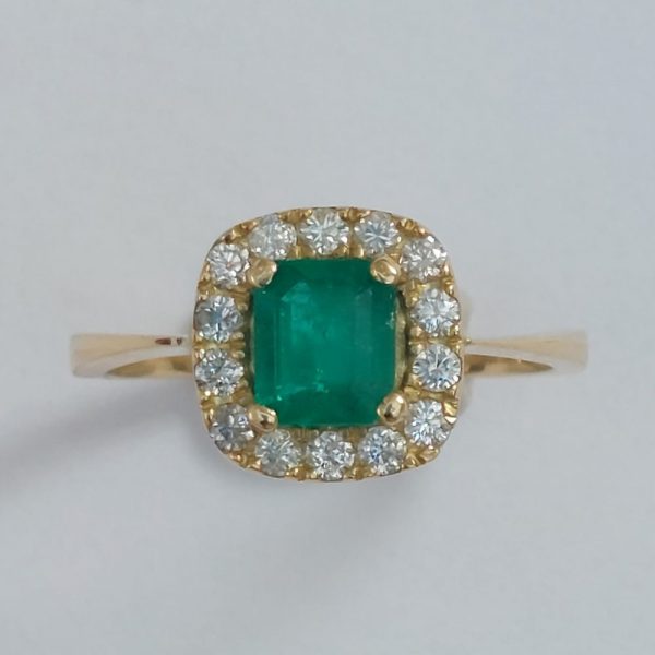 Emerald and Diamond Cushion Cluster Ring