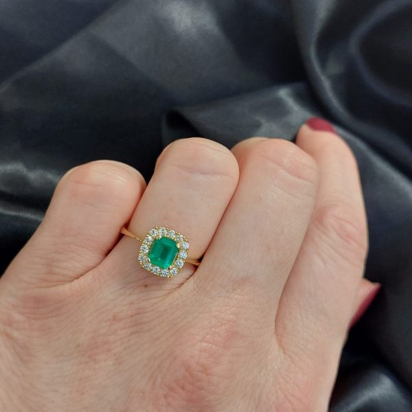 Emerald and Diamond Cushion Cluster Ring