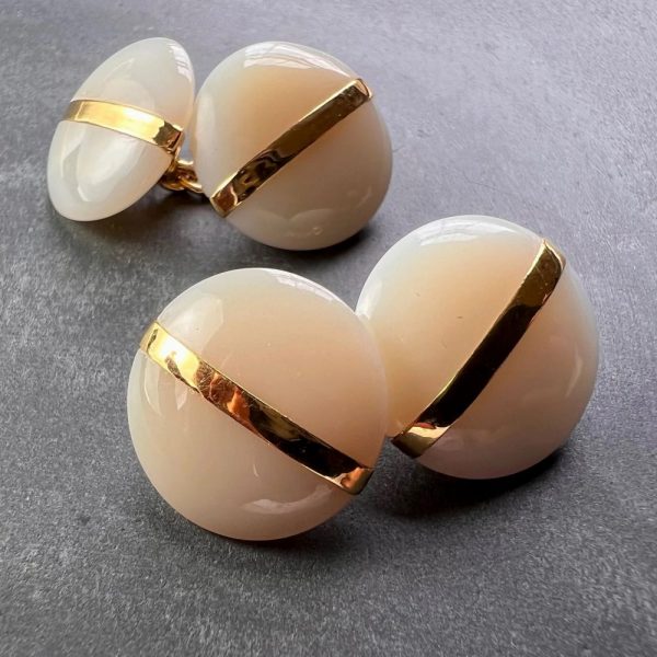 French White Agate and 18ct Yellow Gold Stripe Cufflinks