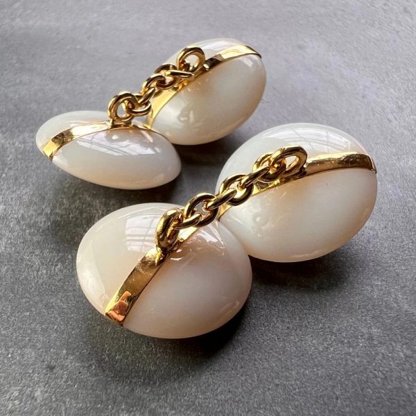 French White Agate and 18ct Yellow Gold Stripe Cufflinks